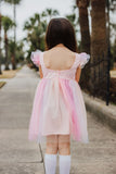 Little Girl's Pink Ombre Flutter Sleeve Tulle Dress