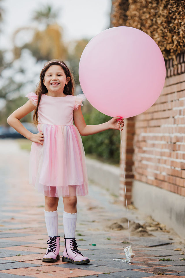 Little Girl's Pink Ombre Flutter Sleeve Tulle Dress