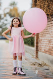 Little Girl's Pink Ombre Flutter Sleeve Tulle Dress