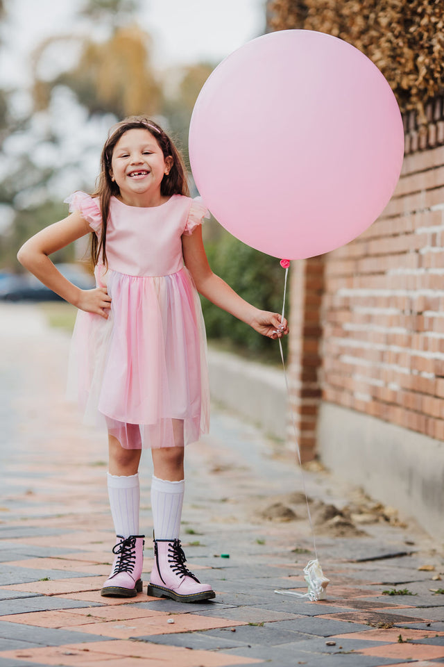 Little Girl's Pink Ombre Flutter Sleeve Tulle Dress