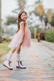 Little Girl's Pink Ombre Flutter Sleeve Tulle Dress