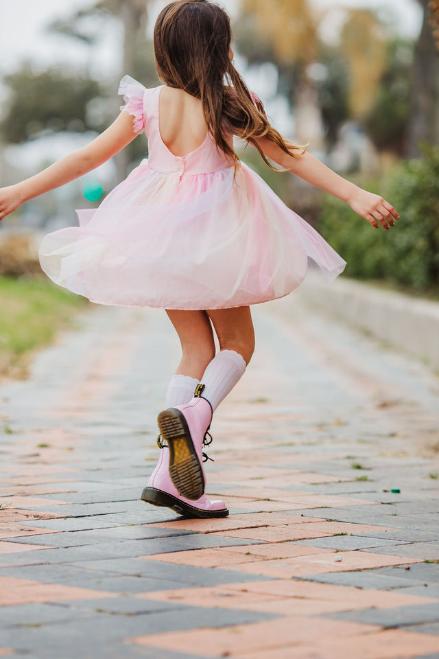 Little Girl's Pink Ombre Flutter Sleeve Tulle Dress