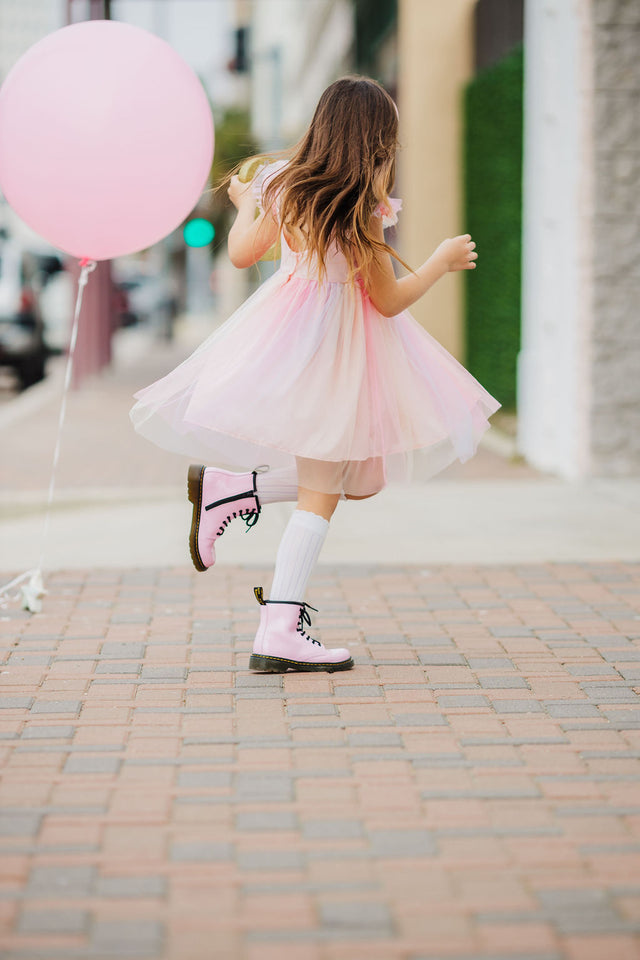 Little Girl's Pink Ombre Flutter Sleeve Tulle Dress