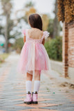 Little Girl's Pink Ombre Flutter Sleeve Tulle Dress