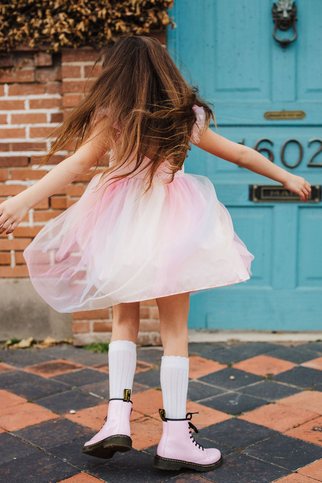 Little Girl's Pink Ombre Flutter Sleeve Tulle Dress