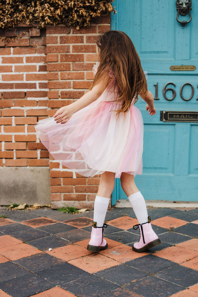 Little Girl's Pink Ombre Flutter Sleeve Tulle Dress