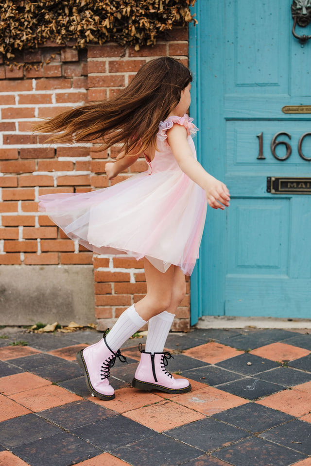 Little Girl's Pink Ombre Flutter Sleeve Tulle Dress