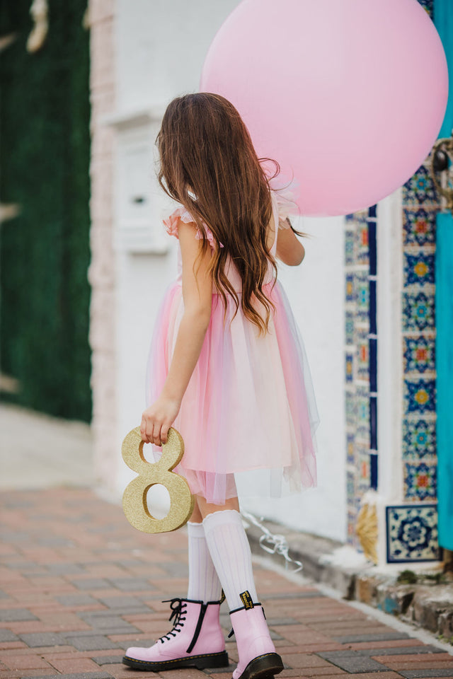 Little Girl's Pink Ombre Flutter Sleeve Tulle Dress