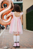 Little Girl's Pink Ombre Flutter Sleeve Tulle Dress