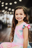 Little Girl's Tie Dye Ruffle Jersey Cotton Three Pocket Dress
