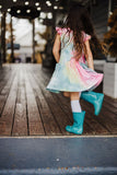 Little Girl's Tie Dye Ruffle Jersey Cotton Three Pocket Dress
