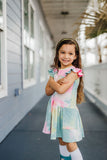 Little Girl's Tie Dye Ruffle Jersey Cotton Three Pocket Dress