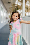 Little Girl's Tie Dye Ruffle Jersey Cotton Three Pocket Dress