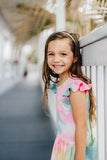 Little Girl's Tie Dye Ruffle Jersey Cotton Three Pocket Dress