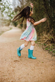 Little Girl's Tie Dye Ruffle Jersey Cotton Three Pocket Dress