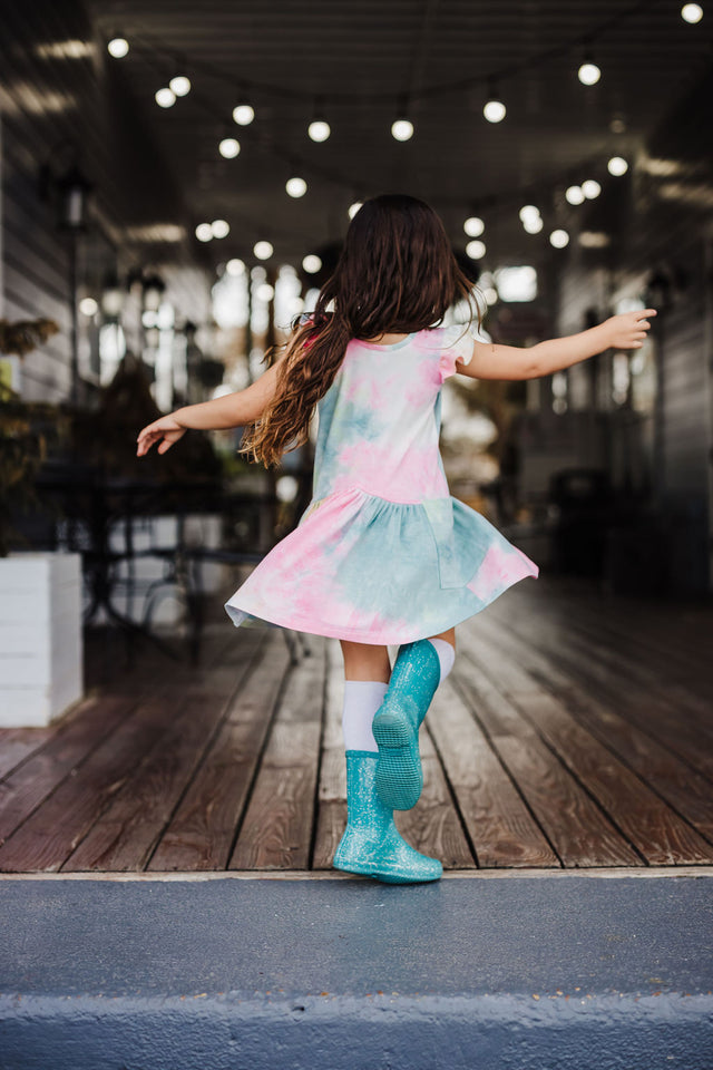 little girls tie dye ruffle jersey dresses