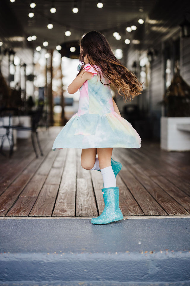 little girls tie dye ruffle dress with pockets
