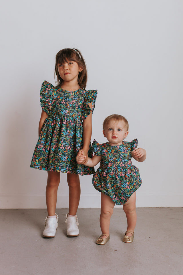 little girls floral matching boho dress and romper rifle paper