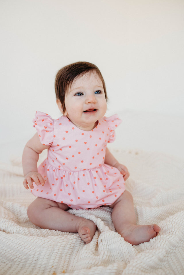 baby girl pink hearts valentines day bubble romper