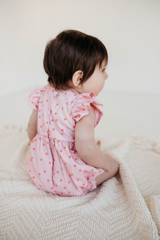 baby girl pink hearts valentines day bubble romper