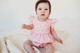 baby girl pink hearts valentines day bubble romper