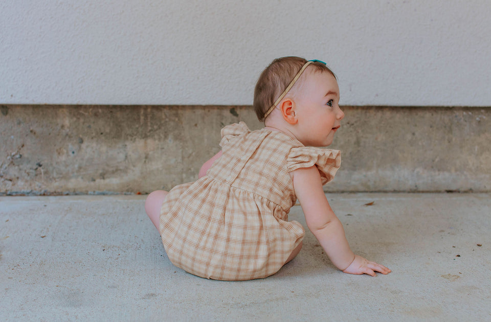 infant girls beige oatmeal color bubble romper