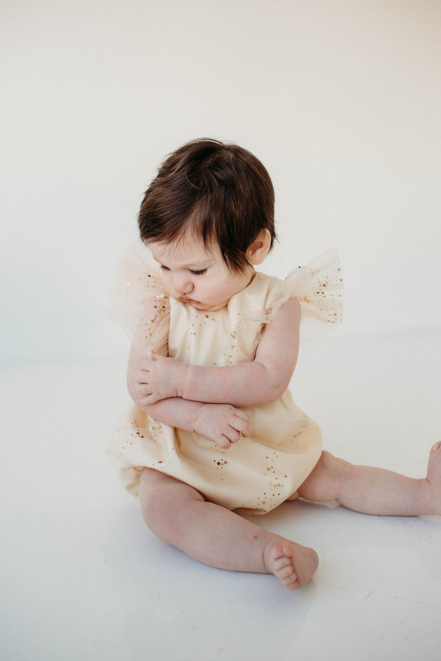 infant girls ivory tulle sparkly bubble romper