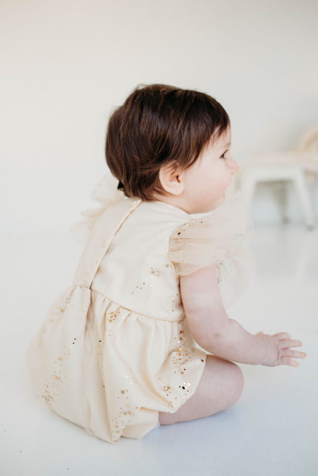 infant girls ivory tulle sparkly bubble romper