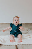 Infant Girl's Navy Stargazing Print Ruffle Sleeve Bubble Romper