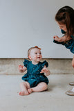 Infant Girl's Navy Stargazing Print Ruffle Sleeve Bubble Romper