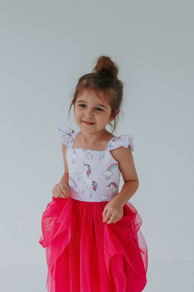 girls pink tulle unicorn party dress
