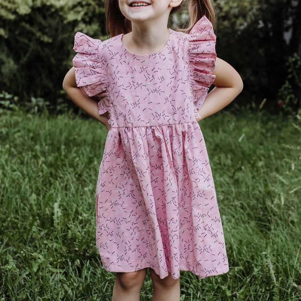 Little Girl's Pink Skull and Cross Bones Halloween Ruffle Dress
