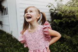 Little Girl's Pink Skull and Cross Bones Halloween Ruffle Dress