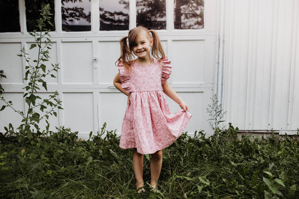 Little Girl's Pink Skull and Cross Bones Halloween Ruffle Dress