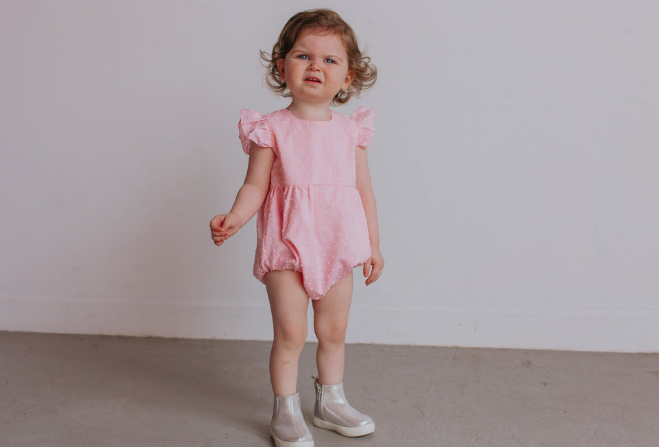 Infant Girl's Pink Swiss Dot Cotton Bubble Romper