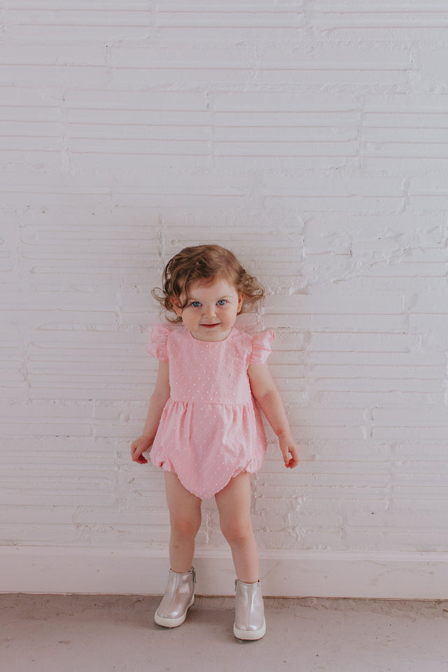 Infant Girl's Pink Swiss Dot Cotton Bubble Romper