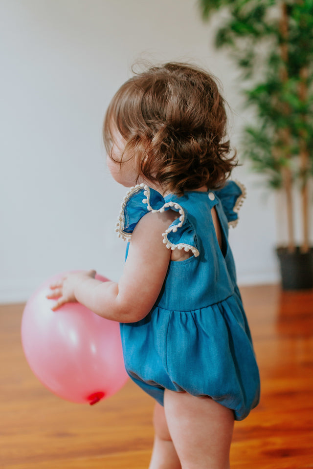 first birthday photoshoot chambray romper