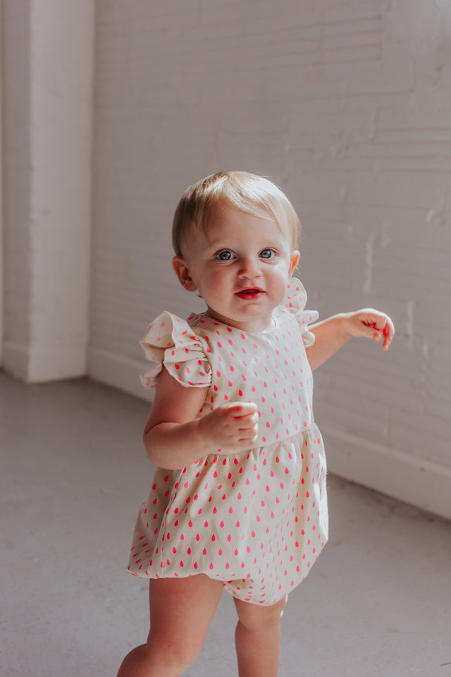 Infant Girl's Bright Pink Raindrop Cotton Bubble Romper