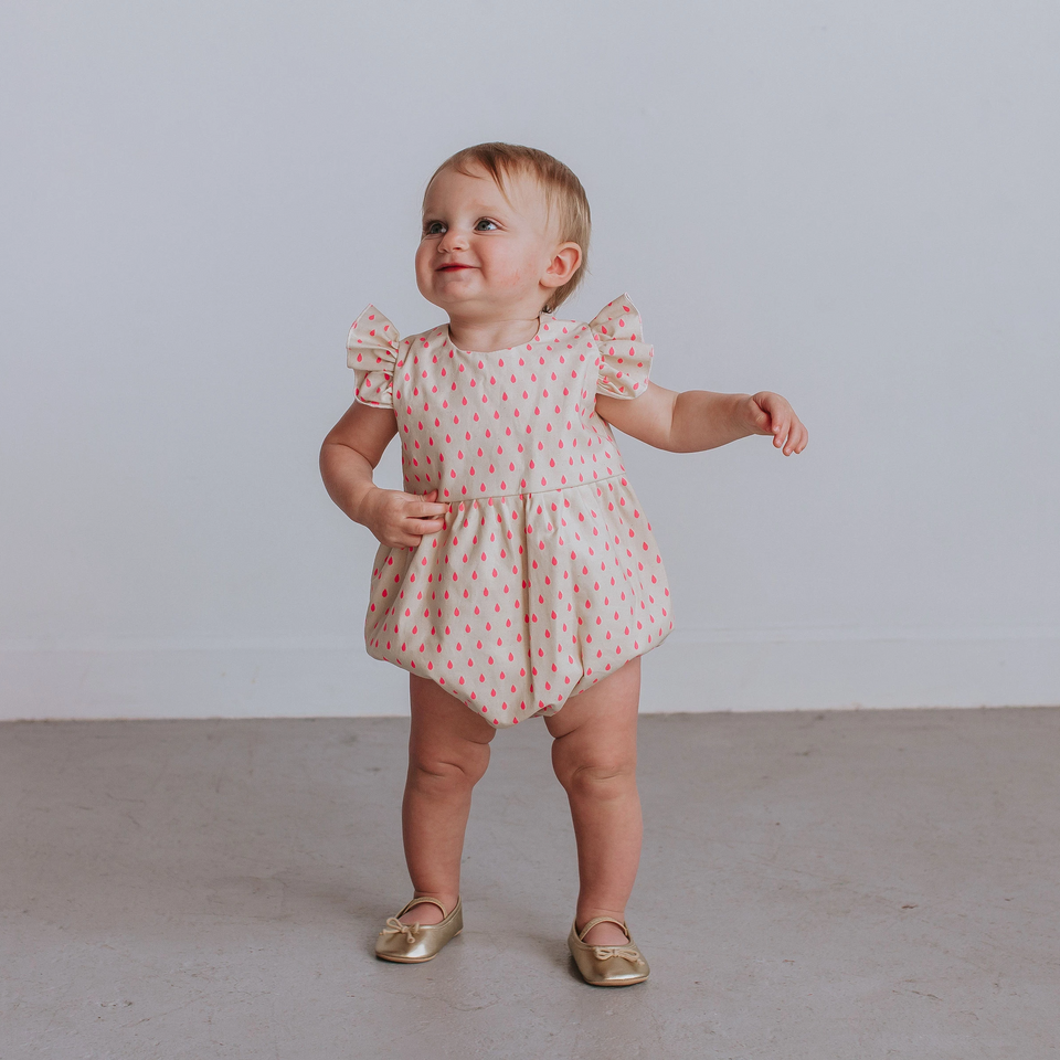 Infant Girl's Bright Pink Raindrop Cotton Bubble Romper