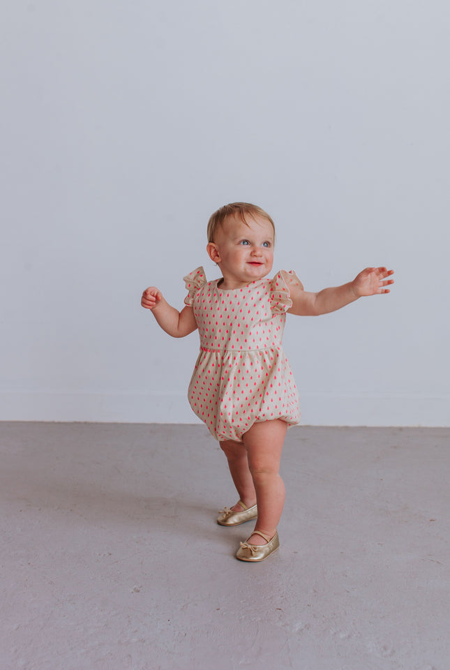 Infant Girl's Bright Pink Raindrop Cotton Bubble Romper