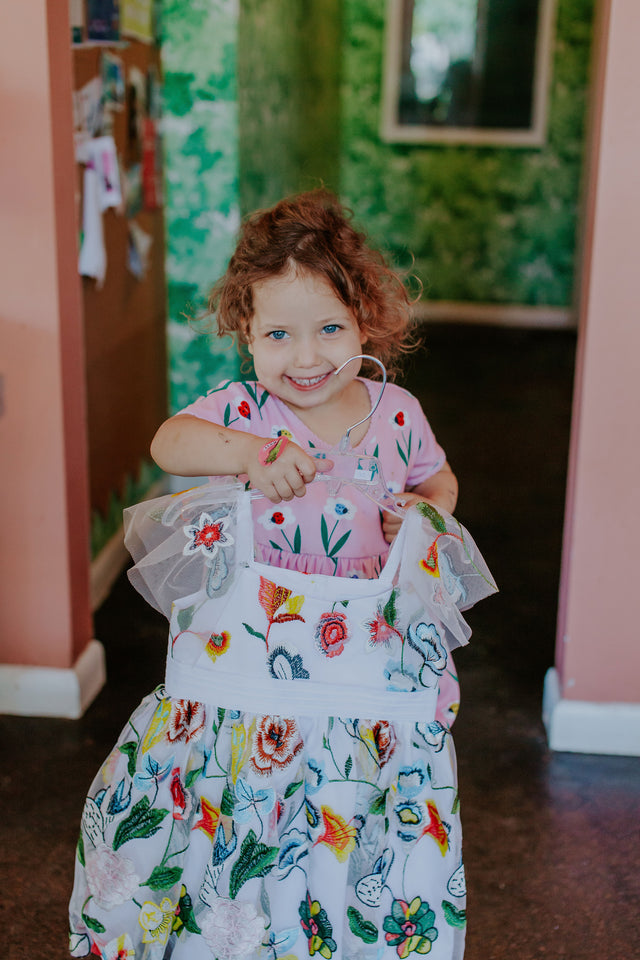 multicolor floral lace flower girl dress