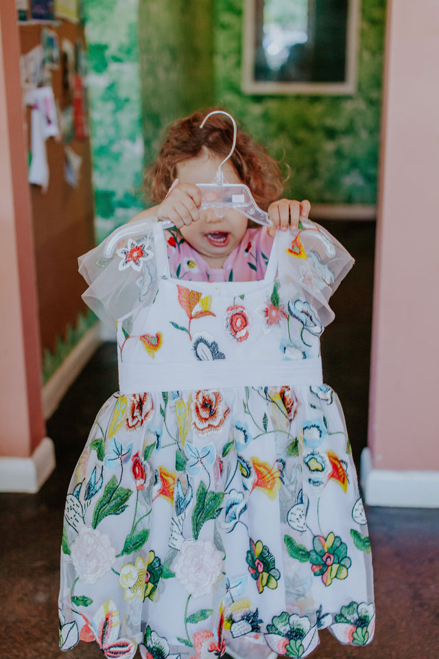 little girls multicolor floral lace flower girl dress