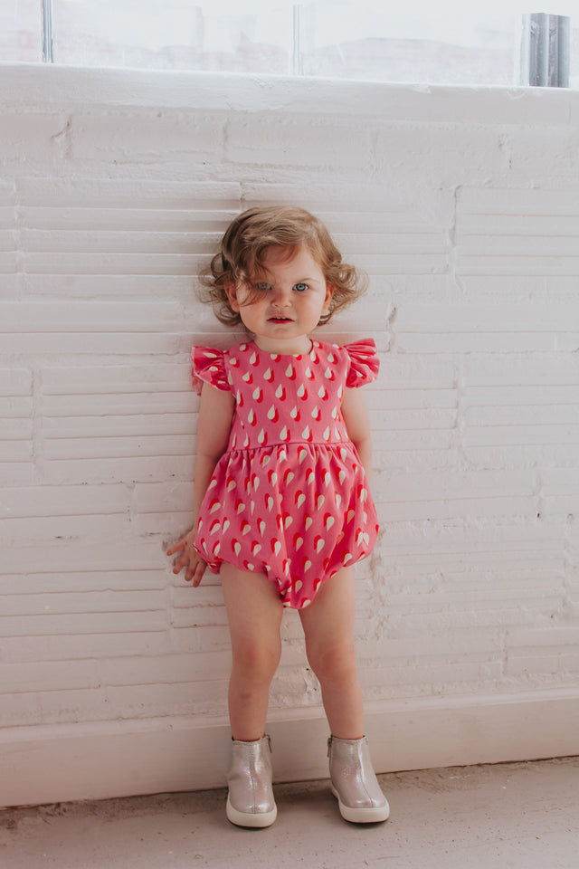 Baby Girl's Pink Retro Raindrop Bubble Romper