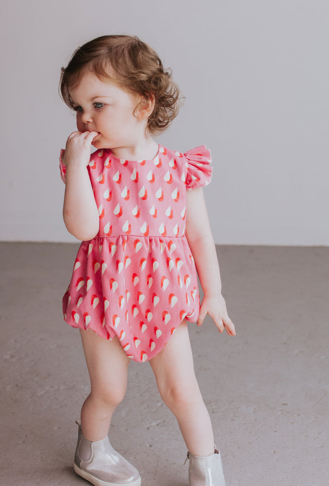Infant Girl's Pink Retro Raindrop Bubble Romper