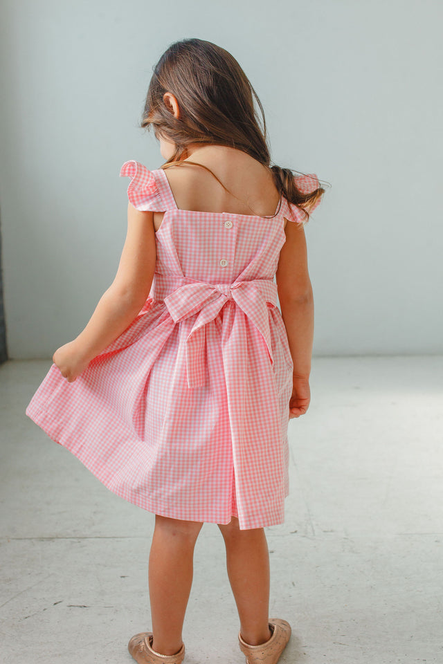 Little Girl's Pink Gingham Flutter Sleeve Dress