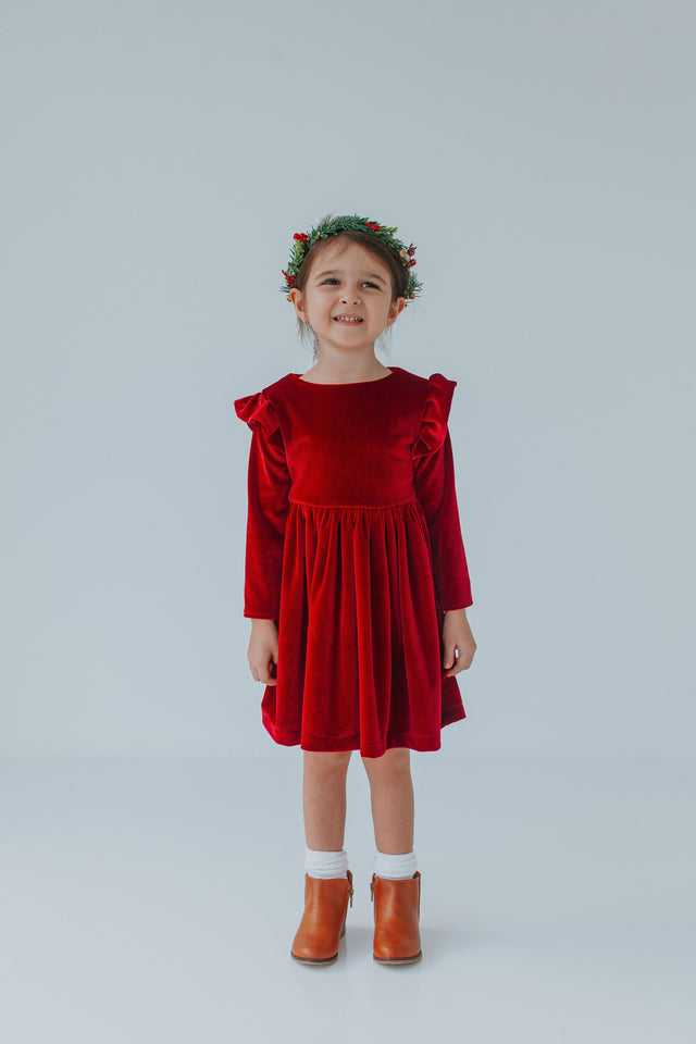 girls red velvet Christmas dress