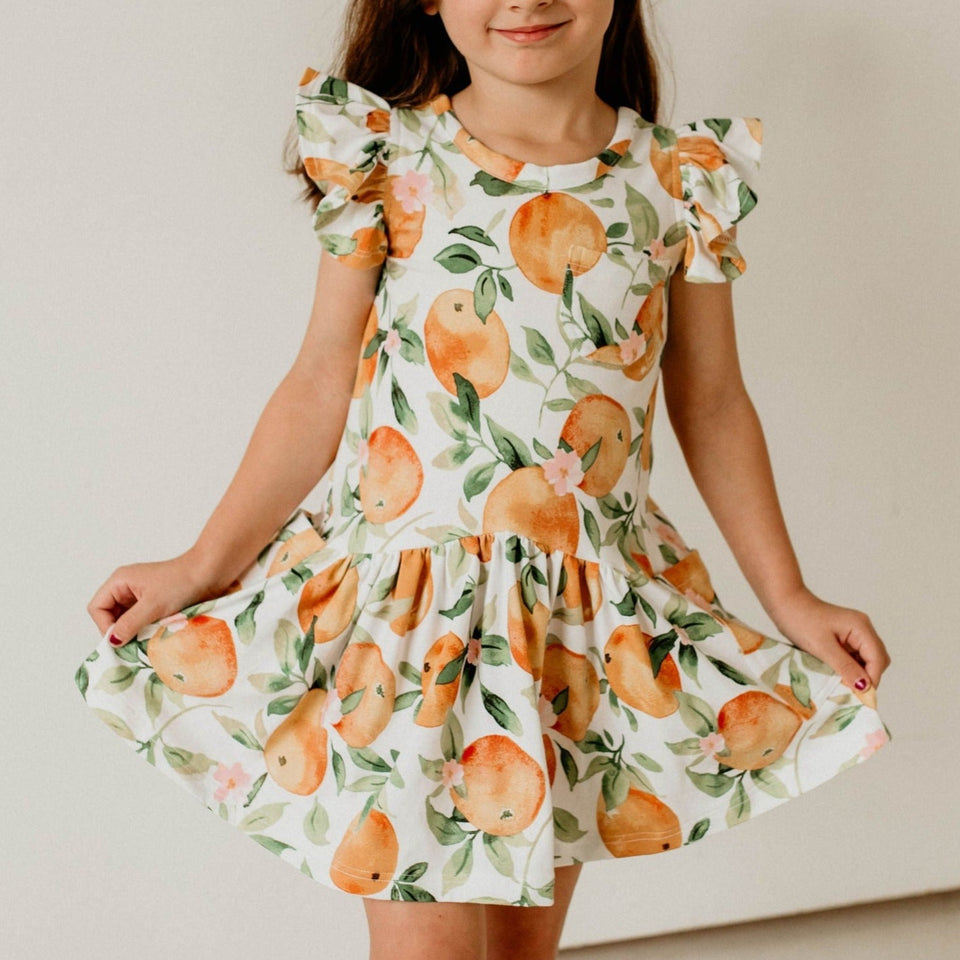 little girls orange print dress