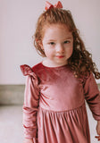 Little Girl's Pink Velvet Flutter Sleeve Dress