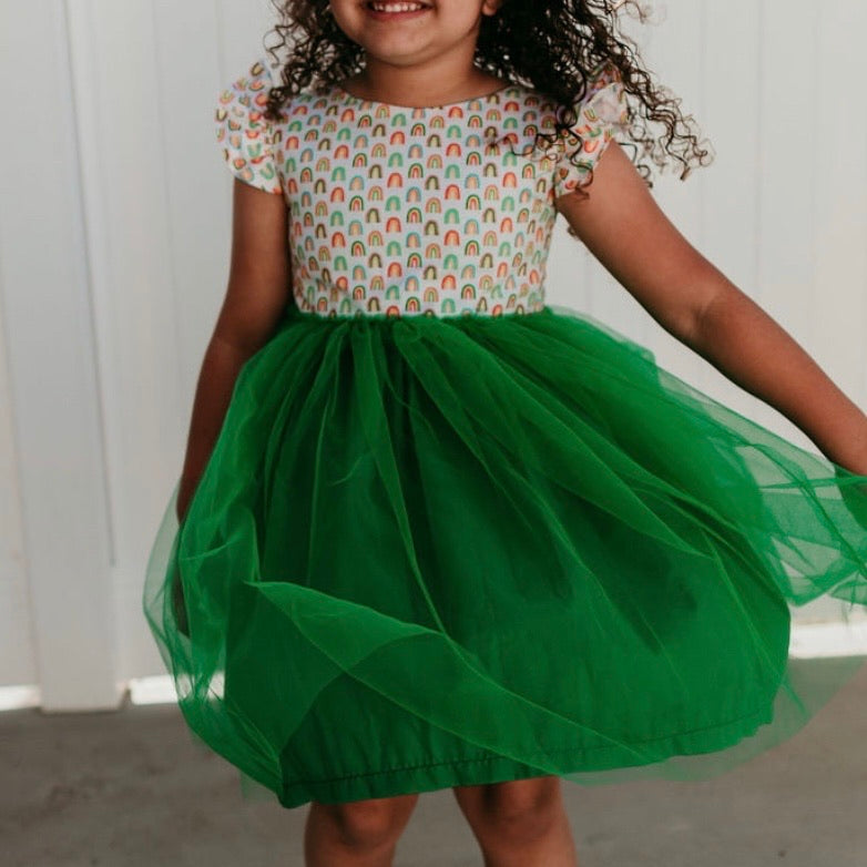 Little Girl's Kelly Green Rainbow Tulle Dress