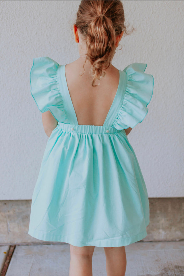 Little Girl's Mint Green Cotton Vintage Inspired Pinafore Dress